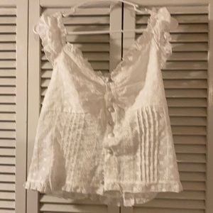 Women’s White Eyelit Top with Puffy Sleeve Sz L